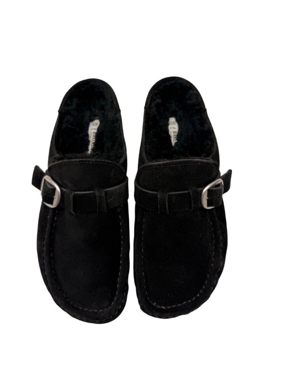 Birkenstock Buckley Black Suede Leather Soft Footbed Shearling Lined Clogs sz9 - Picture 3 of 9